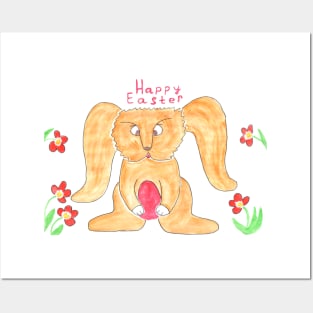 Happy Easter. Cute Easter bunny for kids and adults. Festive design for the whole family. Cartoon character Posters and Art